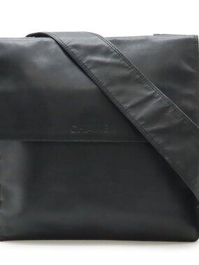 Chanel Logo Square Shoulder Bag Pochette Sacoche Crossbody Lambskin Leather